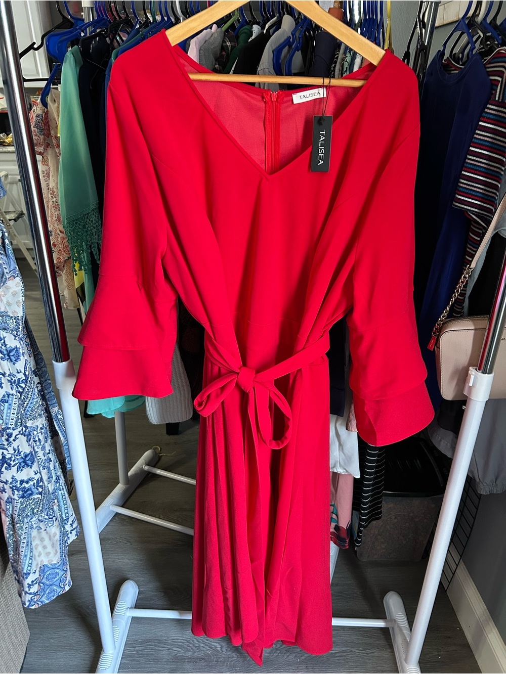 Talisea Red V-Neck Tie-Waist Maxi Dress
